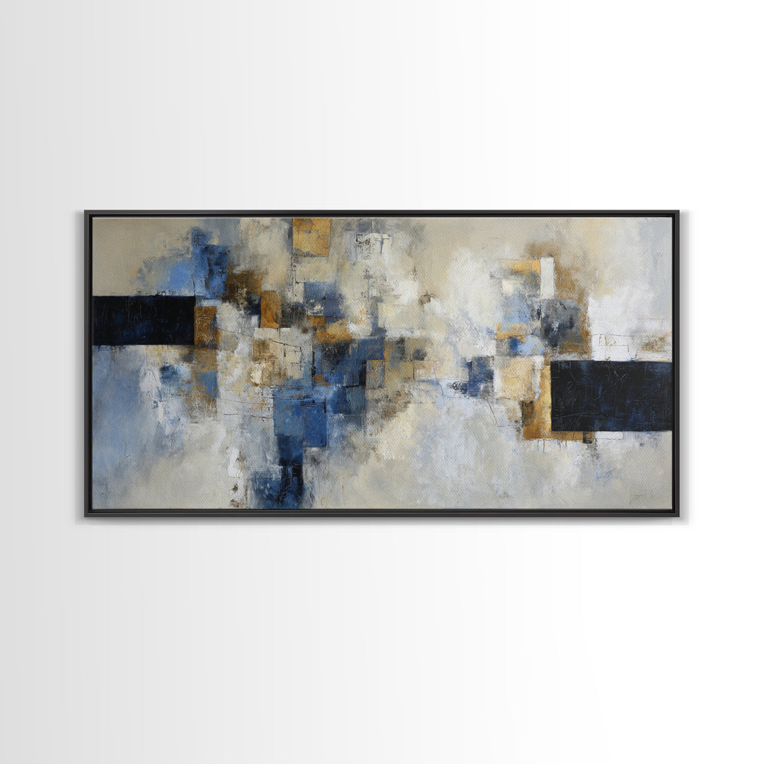 Abstract Navy and Gold Composition for Authority Canvas Print, Law Office Art, Painting, Office Decor, Abstract Art, Counsel, LOA-2x1-48