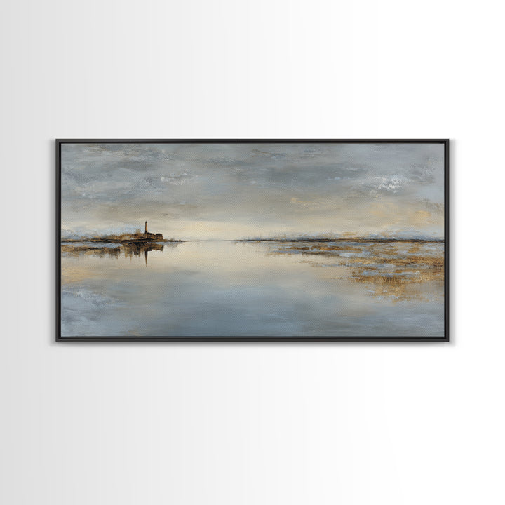 Stormy Landscape with Lighthouse as Guidance Metaphor Framed Canvas Print, Law Office Art, Poster Print, Office Decor, Counsel, LOA-2x1-55