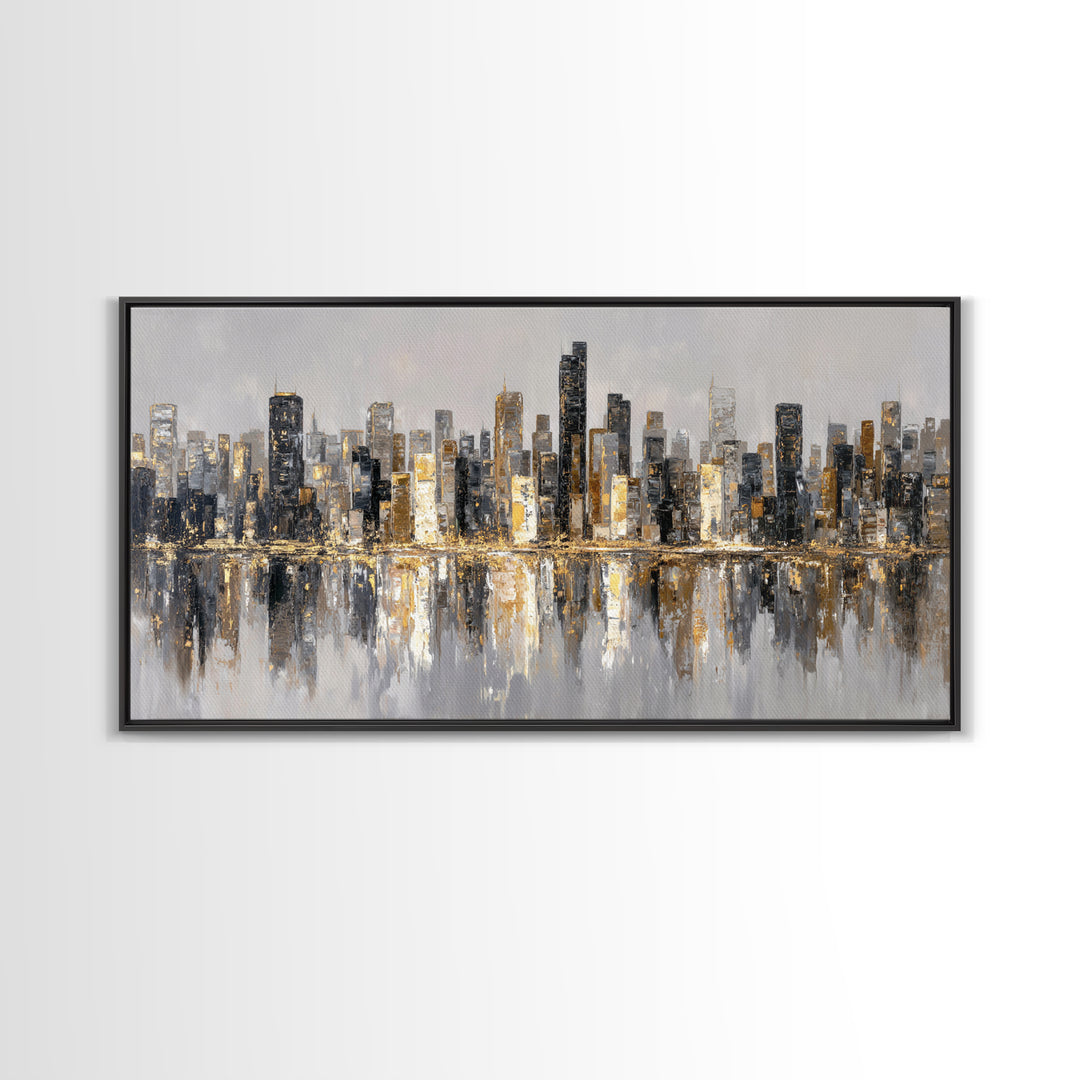 Quiet City Skyline Framed Canvas Print, Law Office Art, Digital Prints, Office Decor, Abstract Art, Counsel, Gifts for Lawyers, LOA-2x1-56
