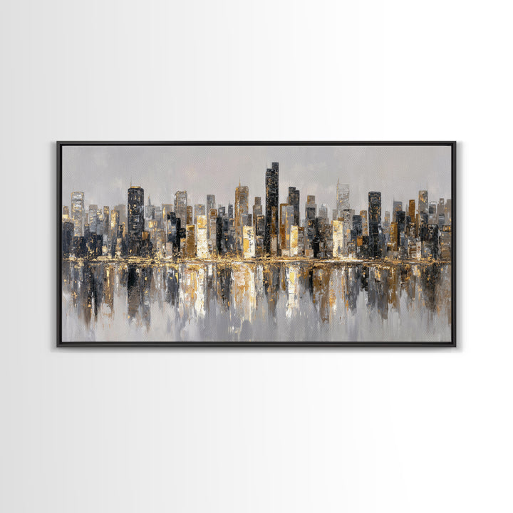 Quiet City Skyline Framed Canvas Print, Law Office Art, Digital Prints, Office Decor, Abstract Art, Counsel, Gifts for Lawyers, LOA-2x1-56