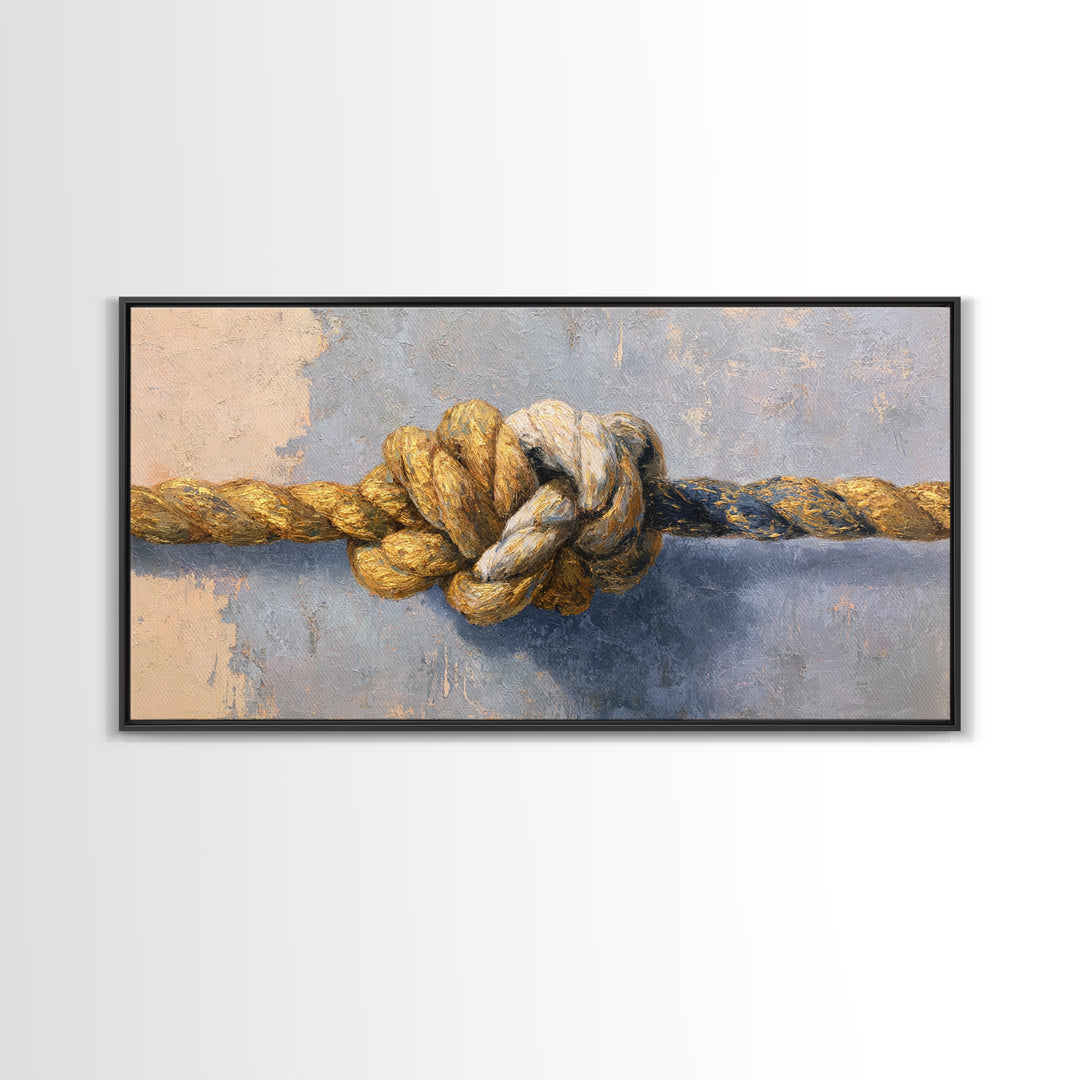 Gold Thread Knot Symbolizing Resolution Canvas Print, Law Office Art, Statement Artwork, Office Decor, Oil Painting, Counsel, LOA-2x1-62