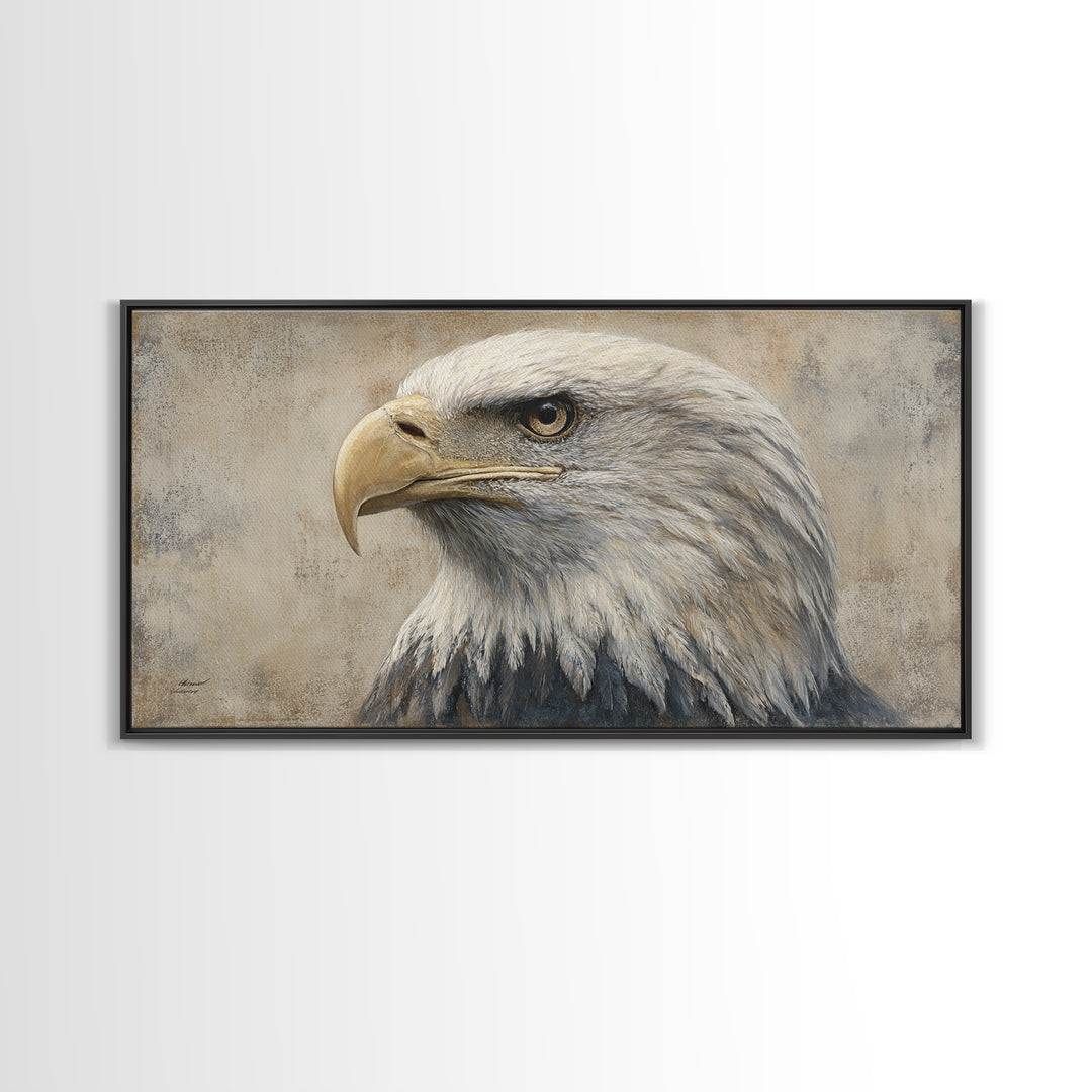 Eagle Portrait with Solemn Presence Canvas Print, Law Office Art, Contemporary Art, Office Decor, Counsel, Metal Wall Decor, LOA-2x1-74