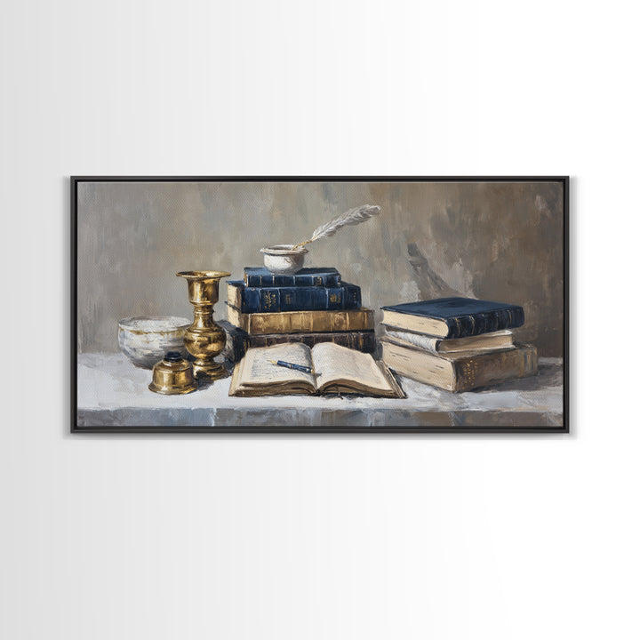Dignified Law Books and Fountain Pen Still Canvas Print, Law Office Art, Minimalist Decor, Office Decor, Fine Art, Counsel, LOA-2x1-94