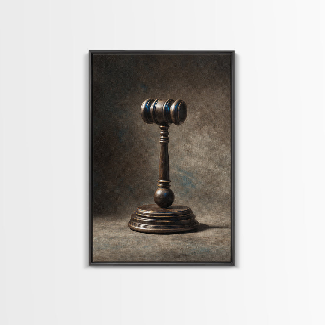 Classic Gavel Still Life Framed Canvas Print, Law Office Art, Boho Decor, Office Decor, Oil Painting, Counsel, Digital Prints, LOA-2x3-21