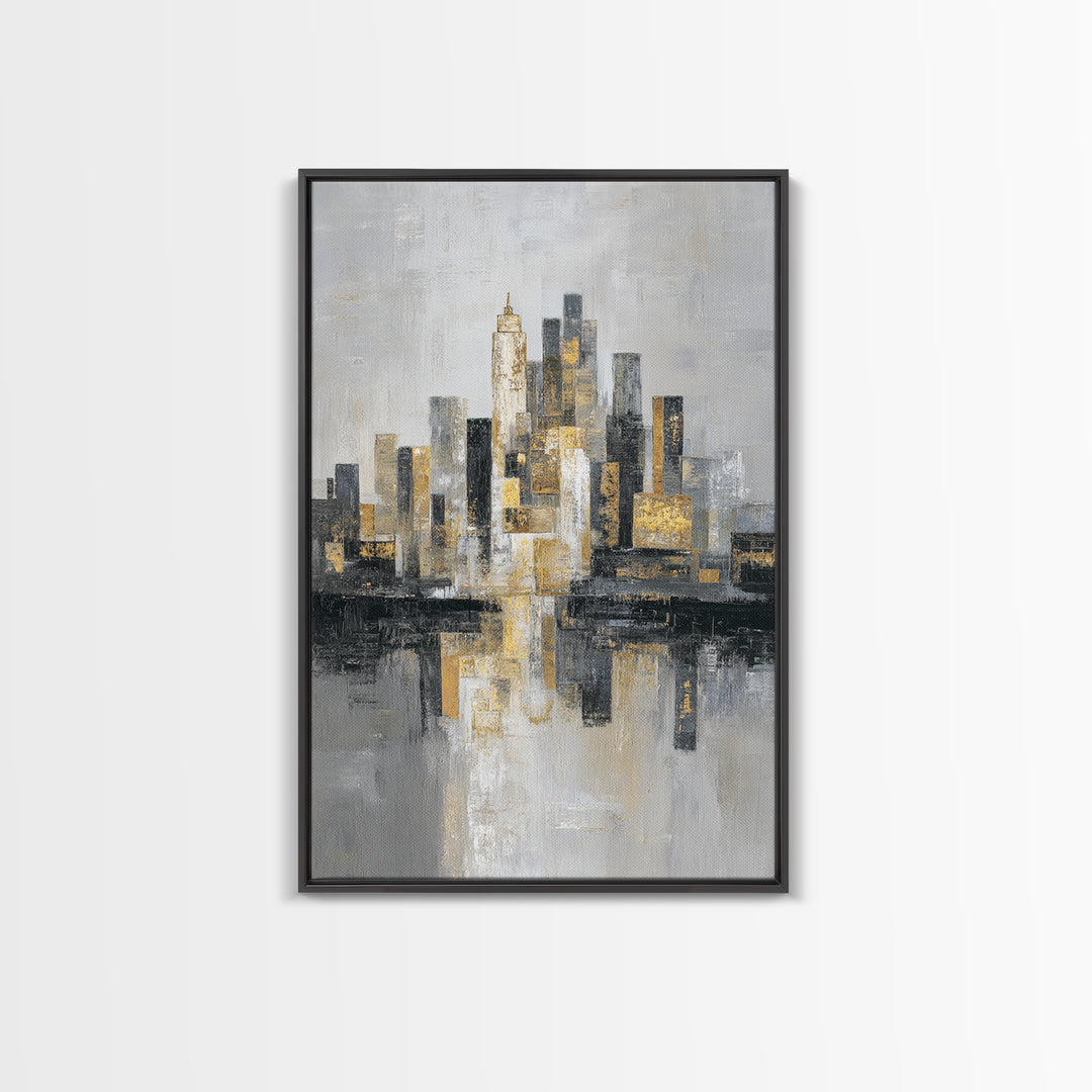 Quiet City Skyline Framed Canvas Print, Law Office Art, Lawyer, Office Decor, Abstract Art, Counsel, Neutral Decor, LOA-2x3-44