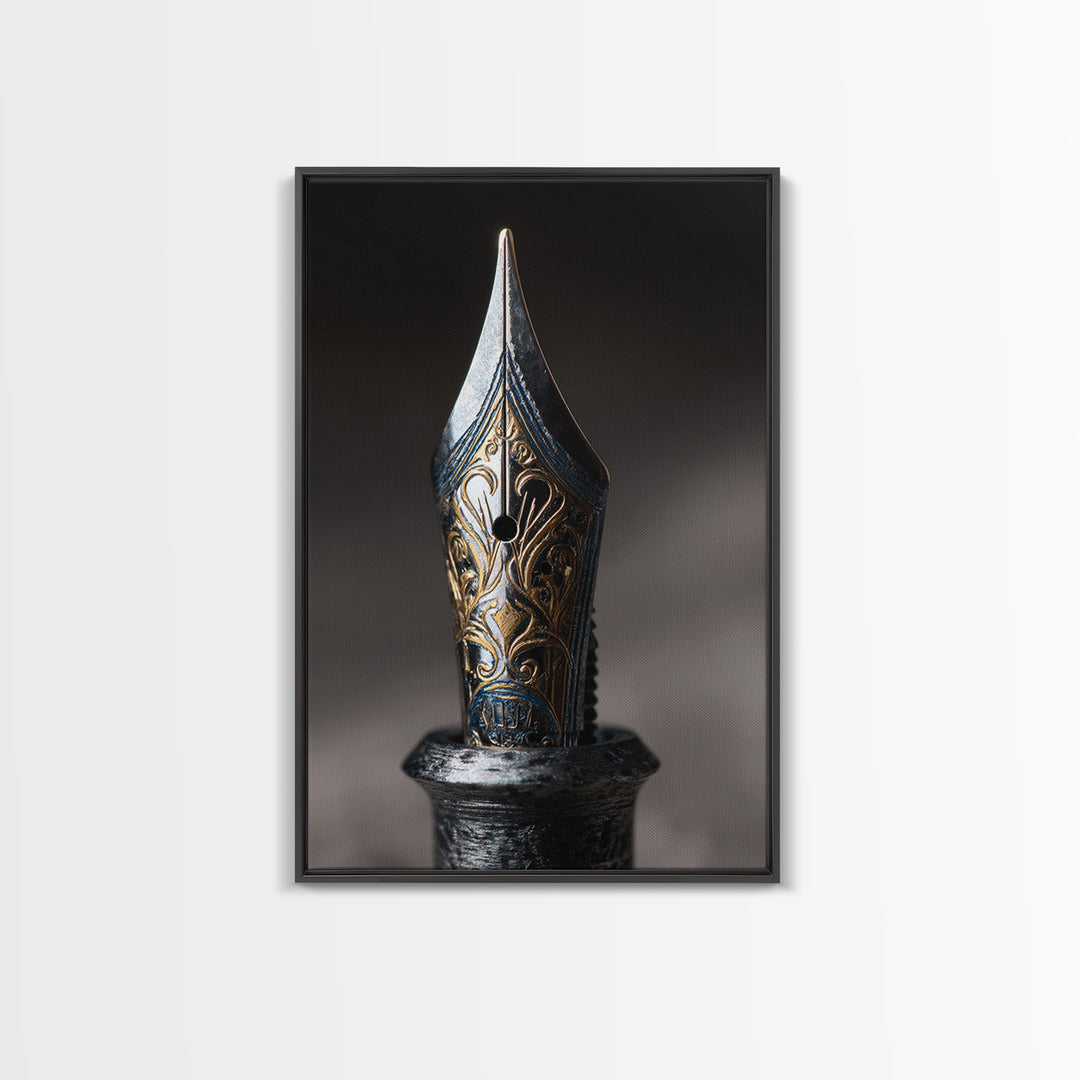 Fountain Pen Nib Closeup Framed Canvas Print, Law Office Art, Law School Gifts, Office Decor, Fine Art, Counsel, LOA-2x3-55
