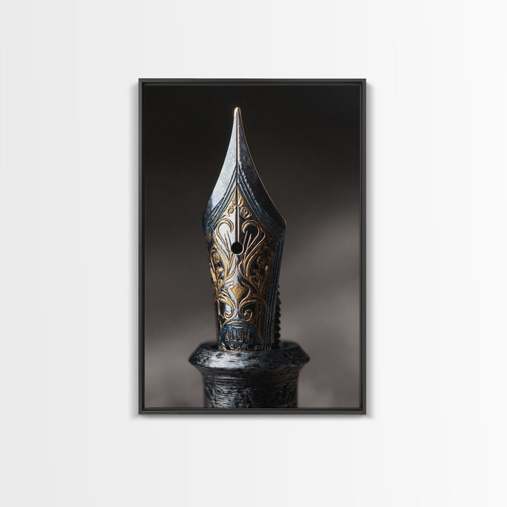 Fountain Pen Nib Closeup Framed Canvas Print, Law Office Art, Law School Gifts, Office Decor, Fine Art, Counsel, LOA-2x3-55