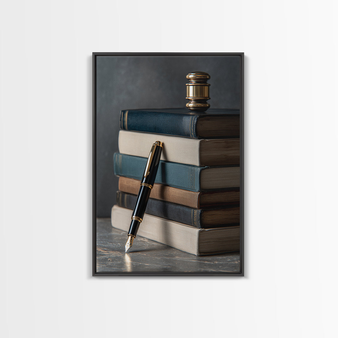 Dignified Law Books and Fountain Pen Still Canvas Print, Law Office Art, Contemporary Art, Office Decor, Fine Art, Counsel, LOA-2x3-58