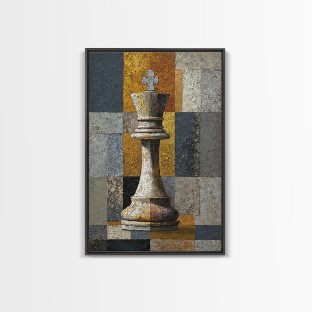 Single Chess King Framed Canvas Print, Law Office Art, Minimalist Decor, Office Decor, Fine Art, Counsel, Poster Print, LOA-2x3-78