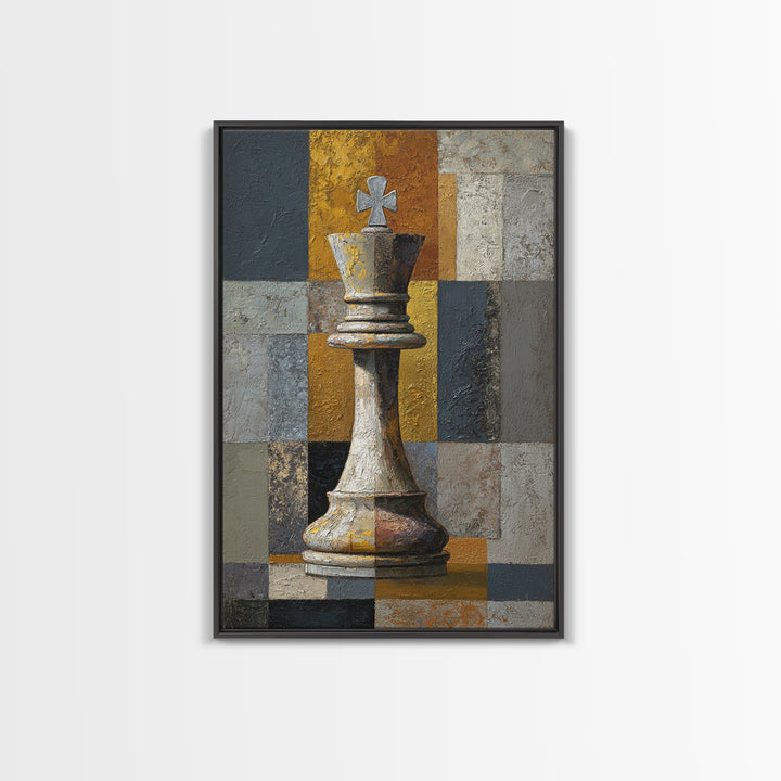 Single Chess King Framed Canvas Print, Law Office Art, Minimalist Decor, Office Decor, Fine Art, Counsel, Poster Print, LOA-2x3-78