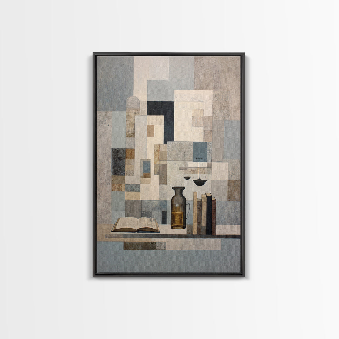 Dark Academia Desk Still Life Without Readable Framed Canvas Print, Law Office Art, Printable Art, Office Decor, Watercolor Art, LOA-2x3-89