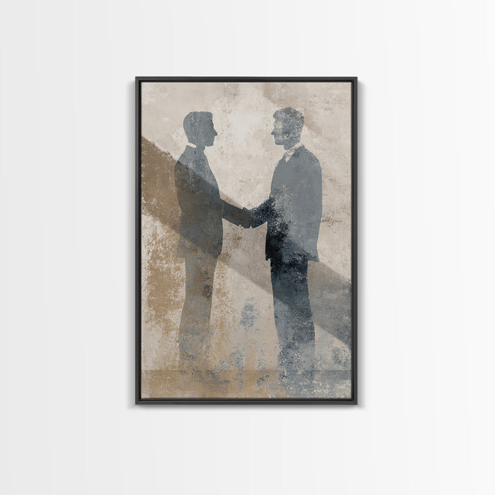 Diplomatic Handshake Silhouette Canvas Print, Law Office Art, Wall Decor, Office Decor, Abstract Art, Counsel, Floral Art, LOA-2x3-99