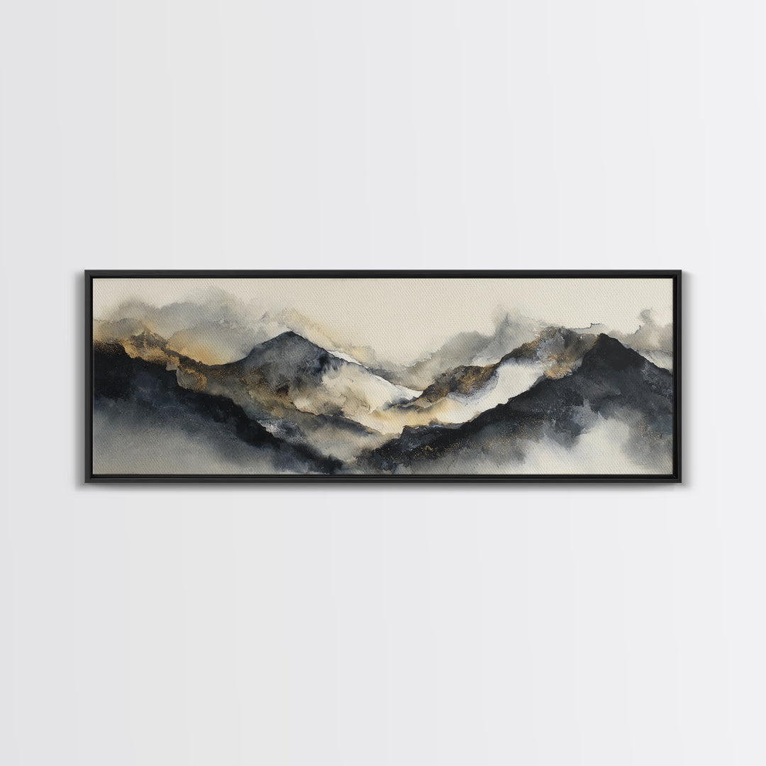 Ink Wash Mountain Symbolizing Stability Framed Canvas Print, Law Office Art, Lawyer Gift, Office Decor, Watercolor Art, Counsel, LOA-3x1-12