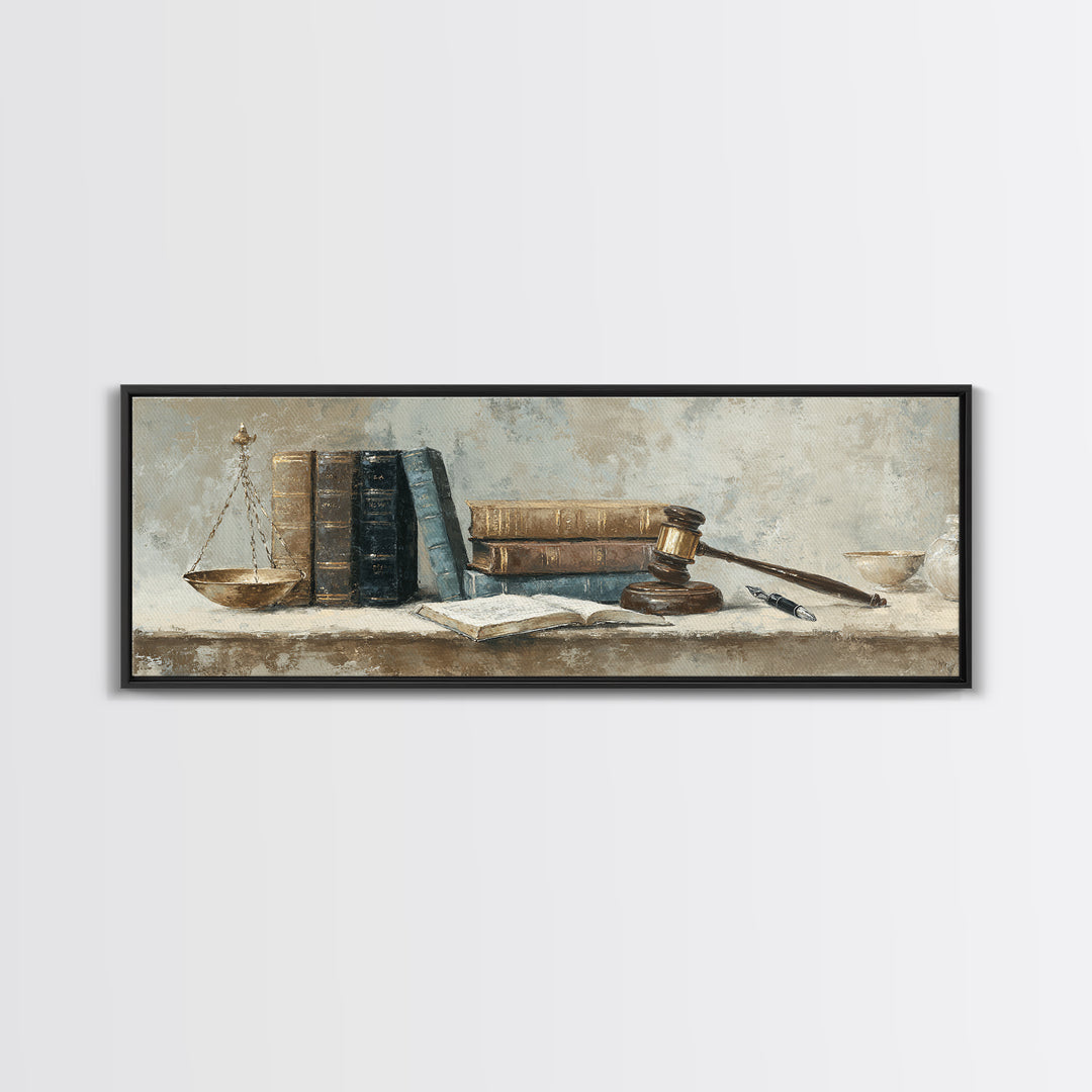 Dignified Law Books and Fountain Pen Still Canvas Print, Law Office Art, Canvas Print, Office Decor, Fine Art, Counsel, LOA-3x1-42