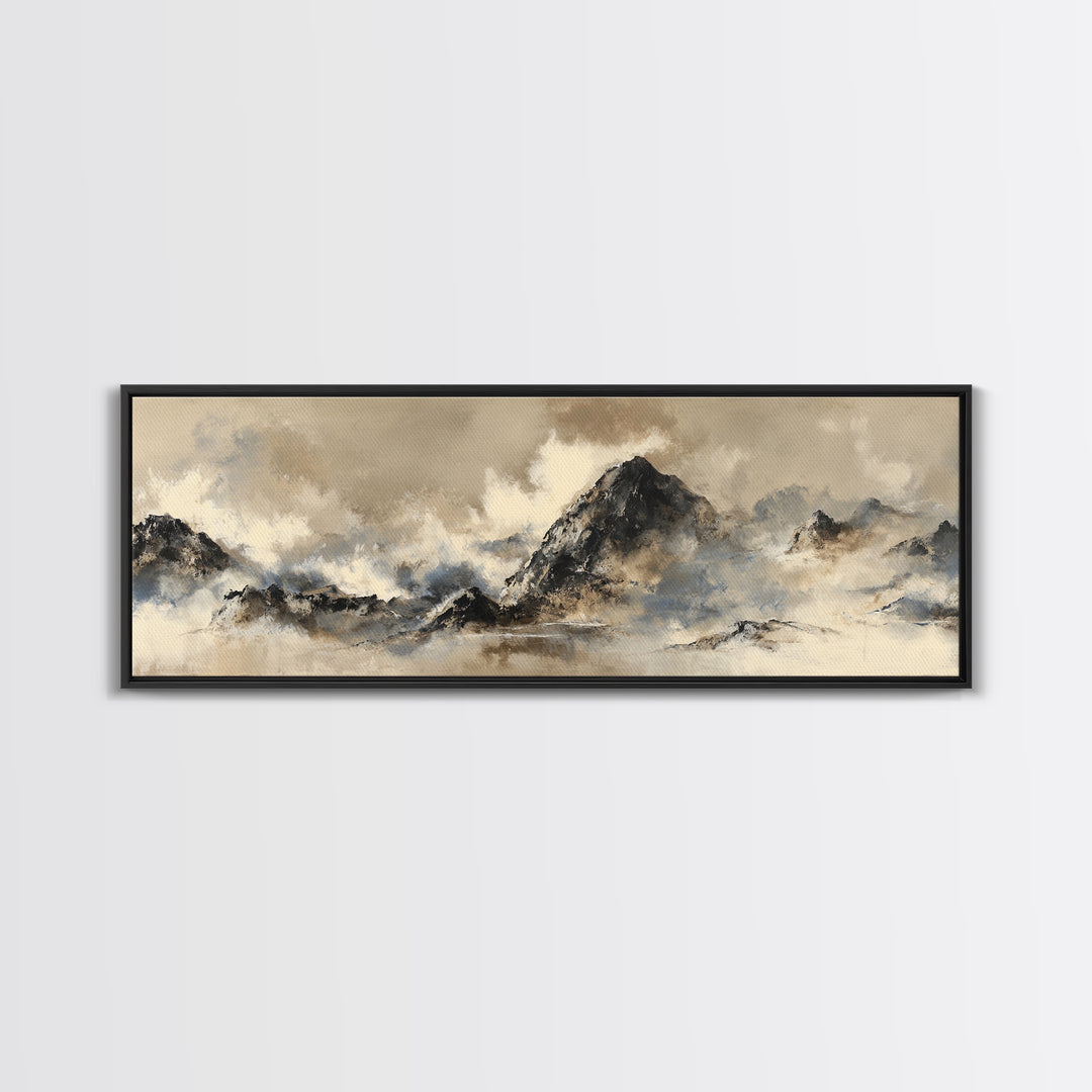 Ink Wash Mountain Symbolizing Stability Framed Canvas Print, Law Office Art, Fine Art Print, Office Decor, Oil Painting, LOA-3x1-60