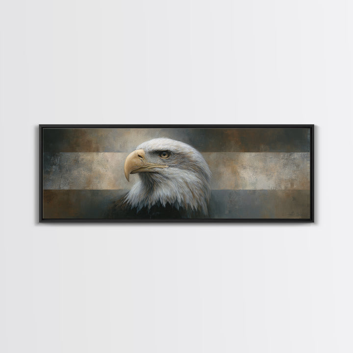Eagle Portrait with Solemn Presence Canvas Print, Law Office Art, Modern Decor, Office Decor, Oil Painting, Counsel, Wall Decor, LOA-3x1-70