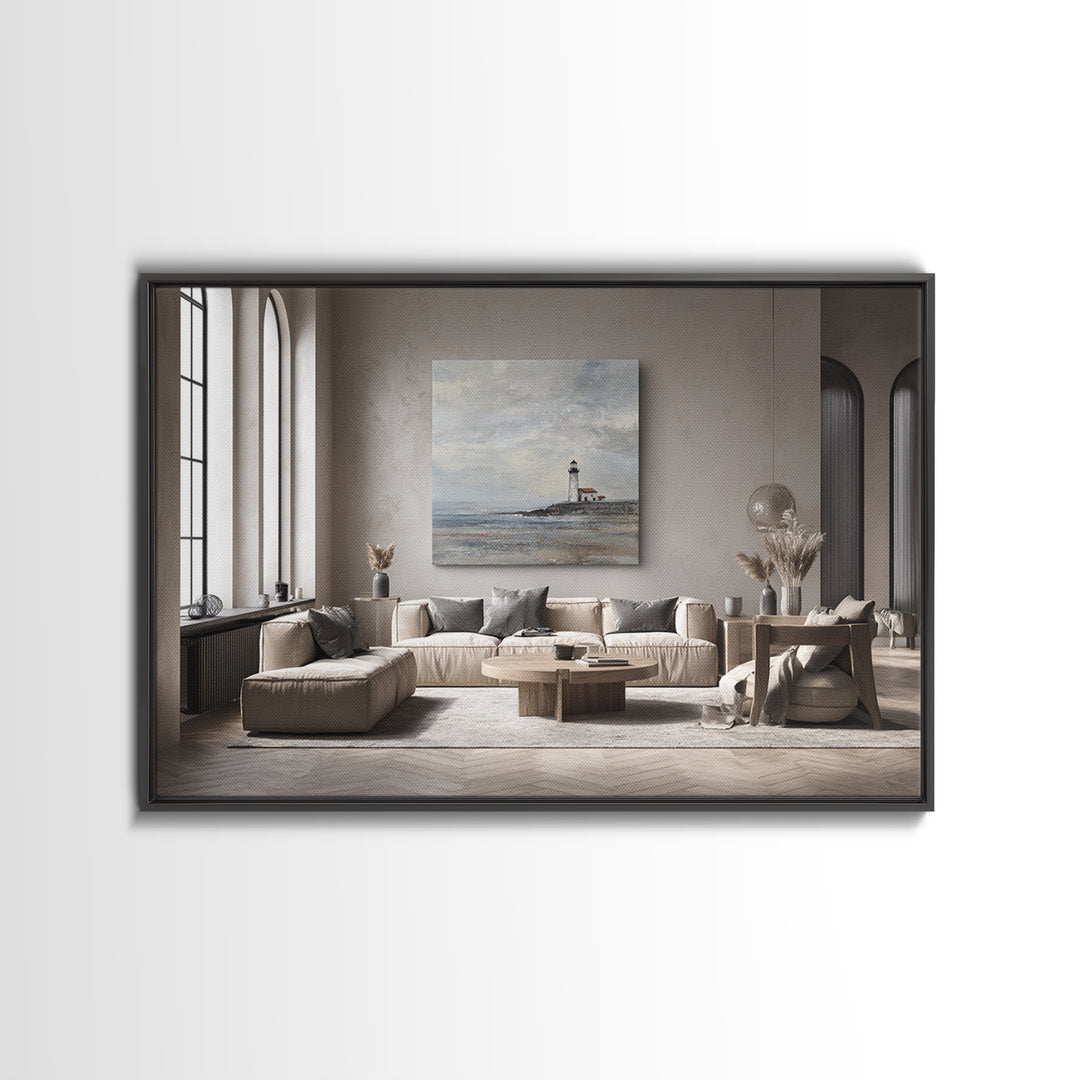 Stormy Landscape with Lighthouse as Guidance Metaphor Framed Canvas Print, Law Office Art, Law, Office Decor, Fine Art, Counsel, LOA-3x2-39