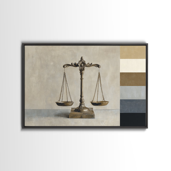 Classical Scales of Justice Framed Canvas Print, Law Office Art, Metal Wall Decor, Office Decor, Counsel, Home Office Decor, LOA-3x2-5