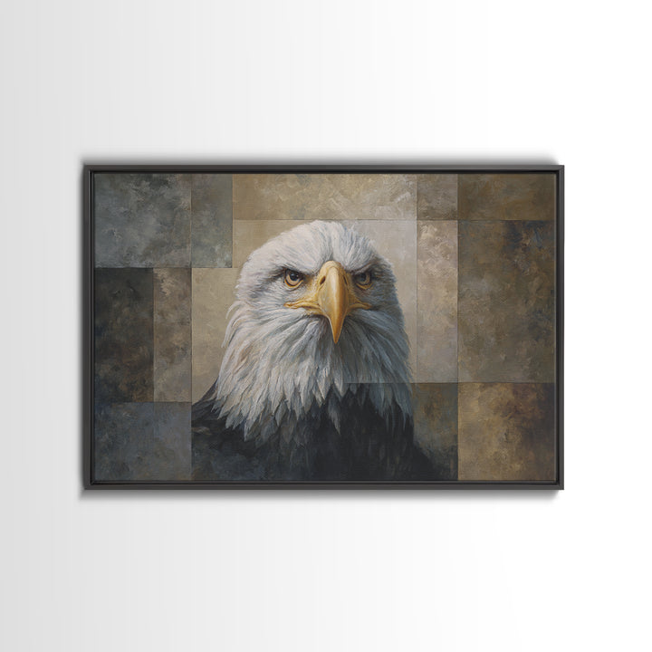 Eagle Portrait with Solemn Presence Canvas Print, Law Office Art, Metal Wall Decor, Office Decor, Counsel, Home Office Decor, LOA-3x2-58