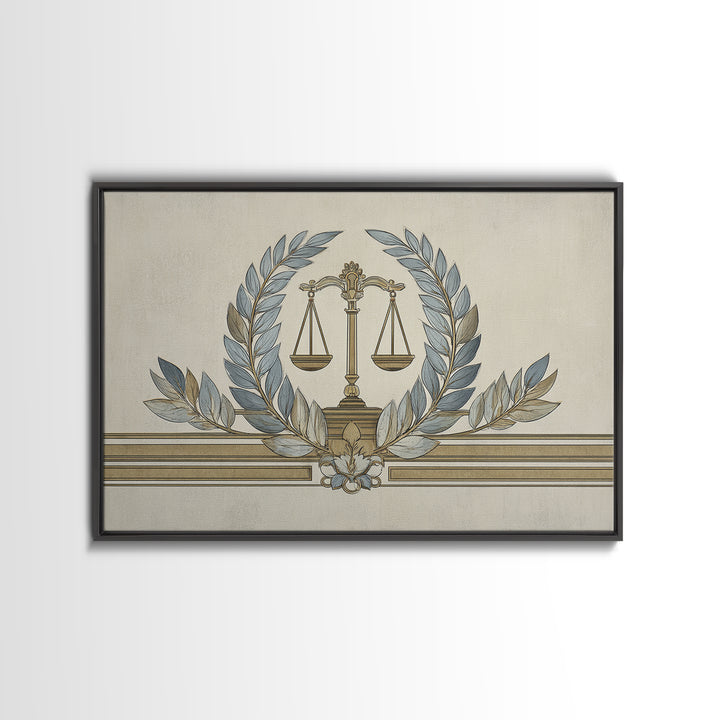 Minimal Line Drawing of Scales and Laurel Canvas Print, Law Office Art, Office, Office Decor, Abstract Art, Counsel, LOA-3x2-62
