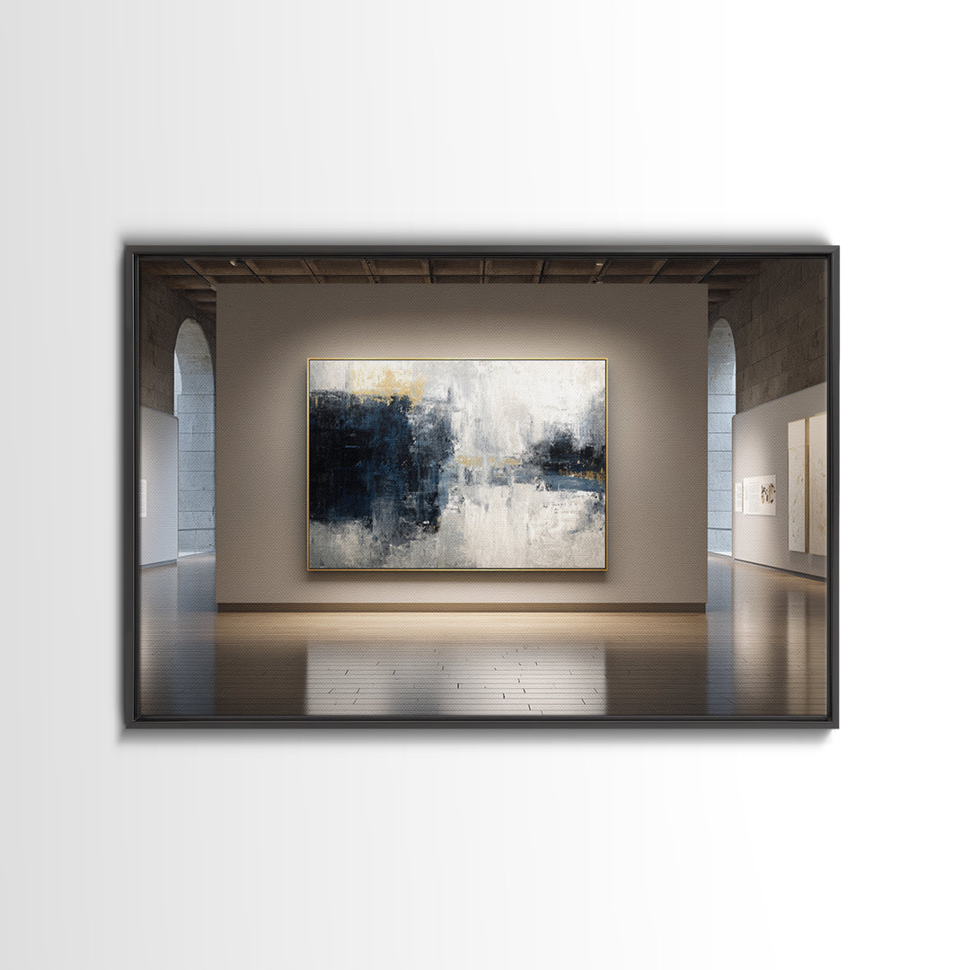 Abstract Navy and Gold Composition for Authority Framed Canvas Print, Law Office Art, Law School, Office Decor, Abstract Art, LOA-3x2-80
