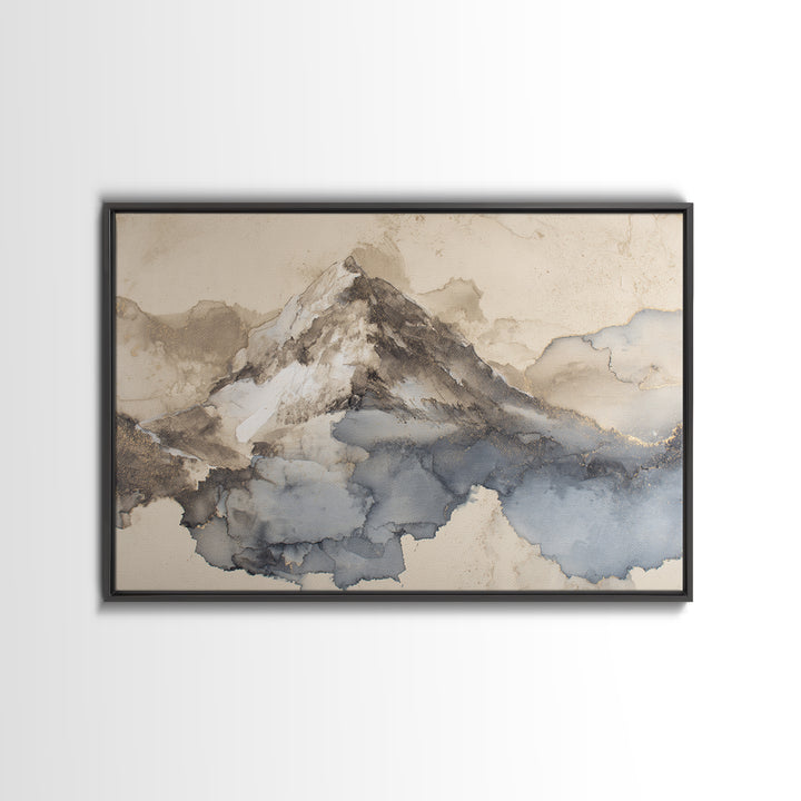 Ink Wash Mountain Symbolizing Stability Framed Canvas Print, Law Office Art, Washington Dc Art, Office Decor, Fine Art, Counsel, LOA-3x2-96