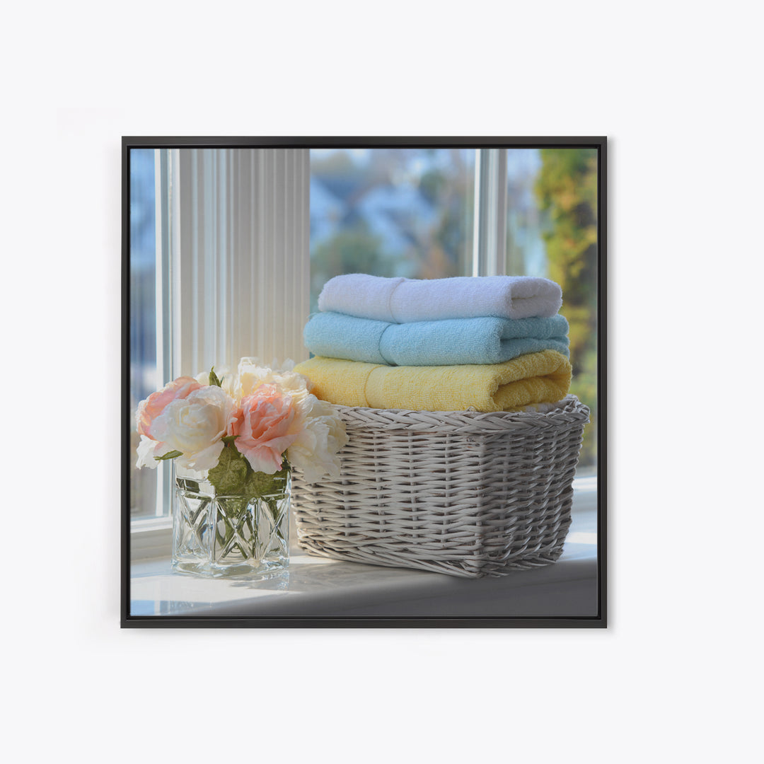 Basket of Folded Towels Canvas Print, Laundry Room Art, Farmhouse Wall Art, Living Room Decor, Fine Art, Clean, Fine Art Print, LRA-1x1-14