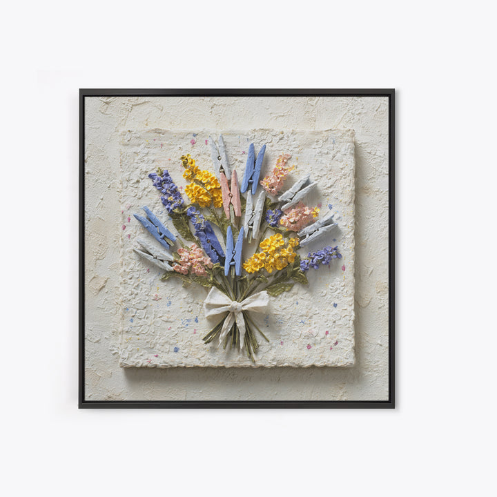 Clothespin Bouquet in Folk Art Style Canvas Print, Laundry Room Art, Oil Painting, Living Room Decor, Fine Art, Clean, LRA-1x1-20