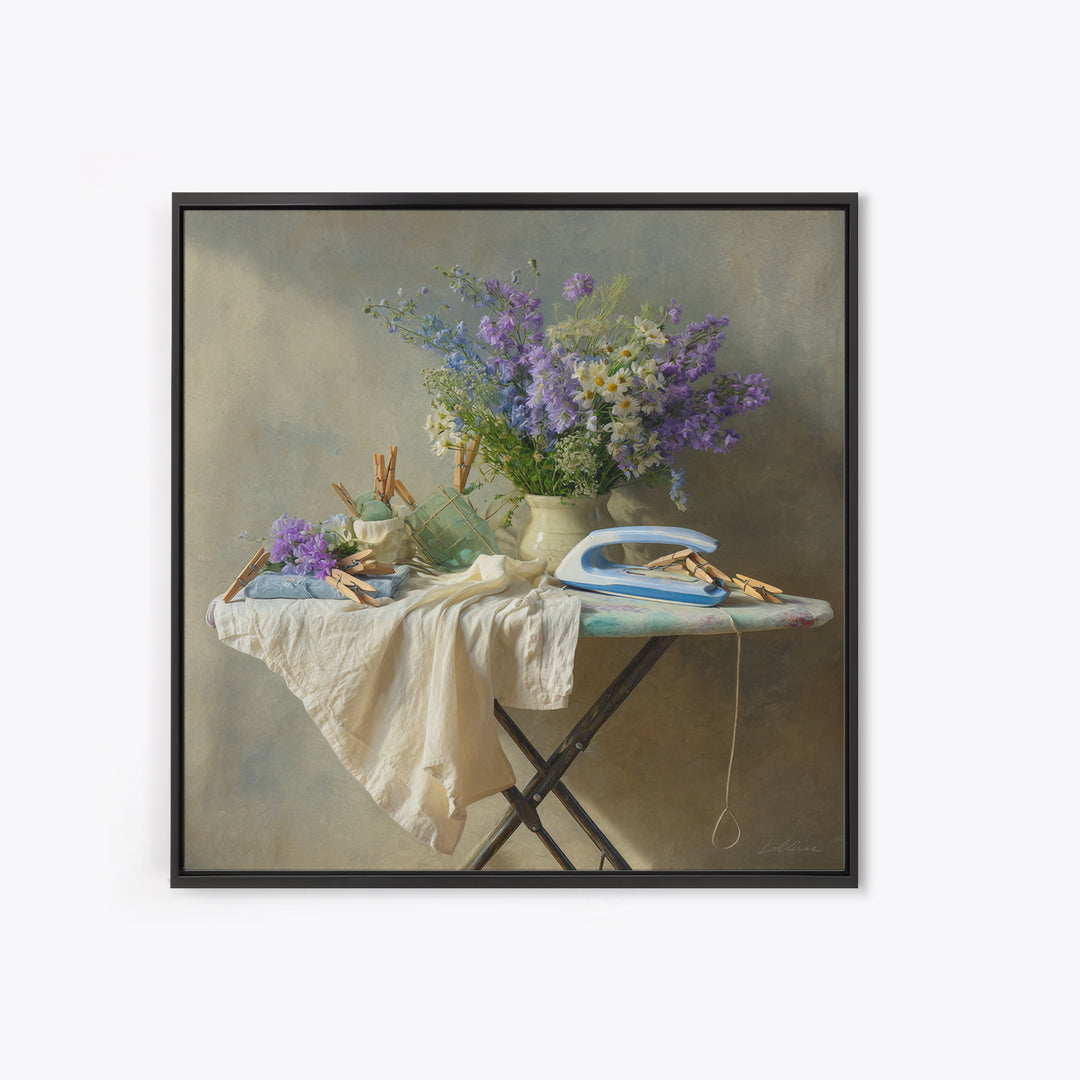Ironing Board Still Life Framed Canvas Print, Laundry Room Art, Downloadable Art, Living Room Decor, Watercolor Art, Clean, LRA-1x1-24