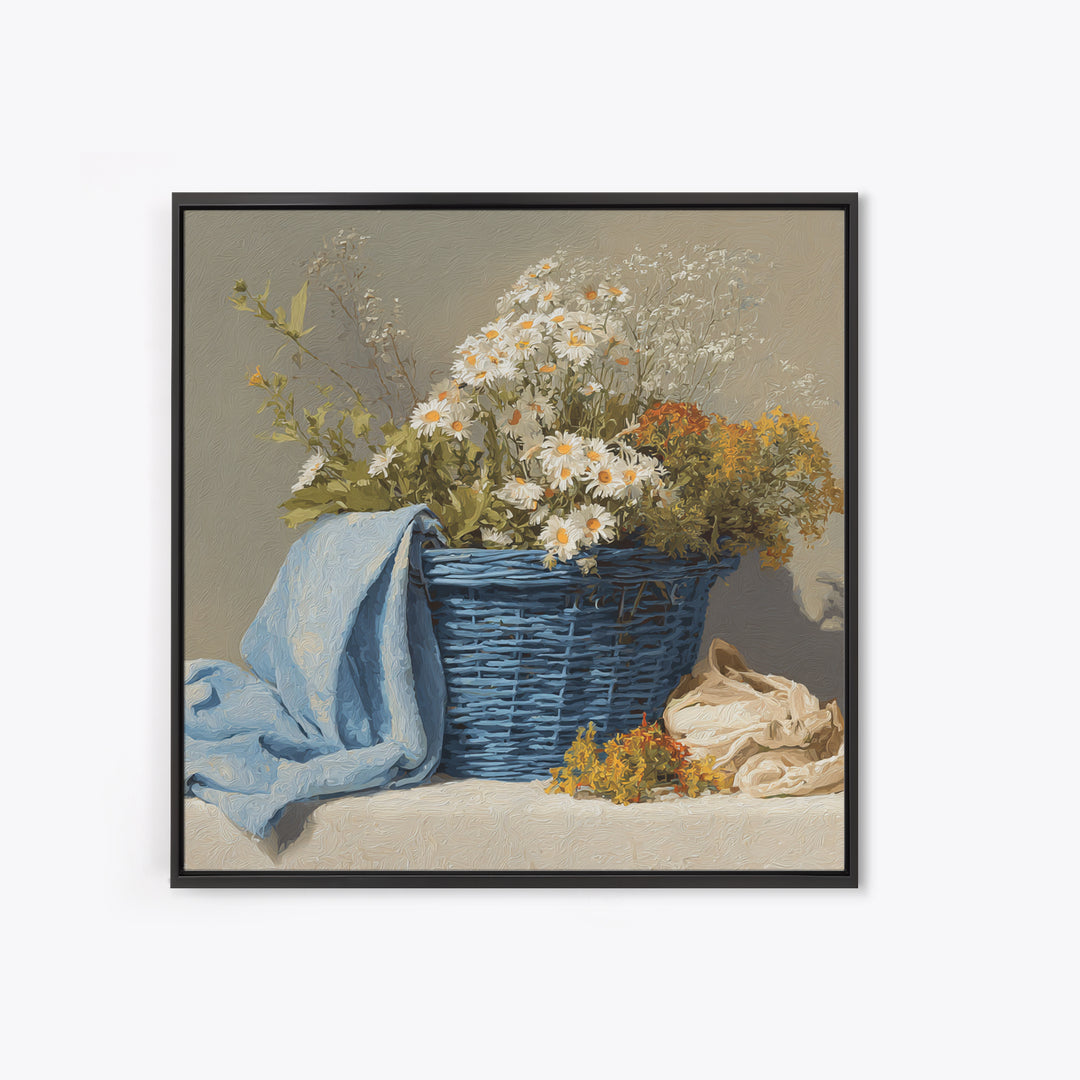 Blue Laundry Basket Framed Canvas Print, Laundry Room Art, Fine Art Print, Living Room Decor, Fine Art, Clean, Painting, LRA-1x1-29