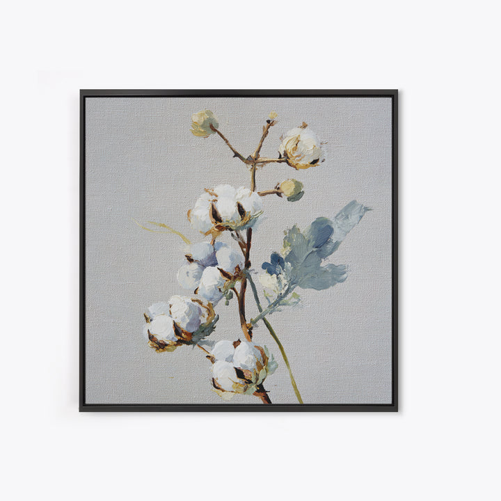 Fresh Cotton Branch Botanical Study Canvas Print, Laundry Room Art, Retro Wall Art, Living Room Decor, Watercolor Art, Clean, LRA-1x1-31