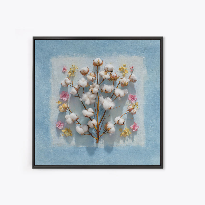 Fresh Cotton Branch Botanical Study Canvas Print, Laundry Room Art, Apartment Wall Art, Living Room Decor, Fine Art, Clean, LRA-1x1-55