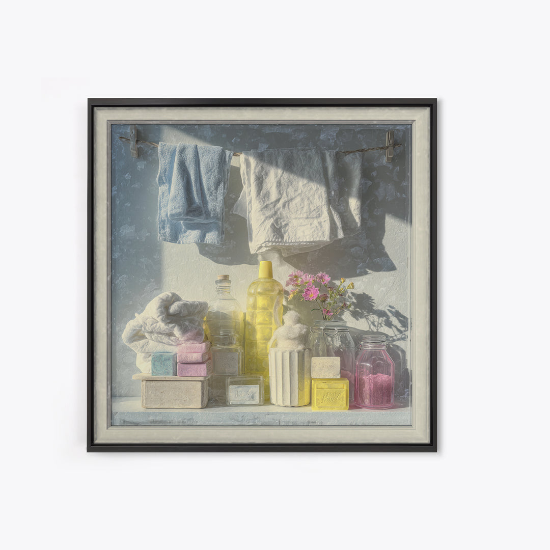 Farmhouse Laundry Sign Ornament Without Words Framed Canvas Print, Laundry Room Art, Gallery Decor, Living Room Decor, Clean, LRA-1x1-67