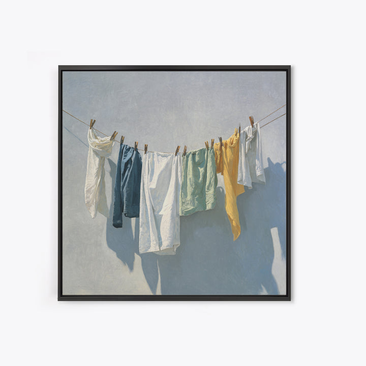Clothesline with White Linens Blowing in Sunshine Canvas Print, Laundry Room Art, Art Print, Living Room Decor, Clean, LRA-1x1-73