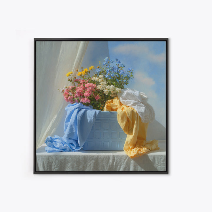 Blue Laundry Basket Canvas Print, Laundry Room Art, Room Decor, Living Room Decor, Fine Art, Clean, New Home Gift, LRA-1x1-77