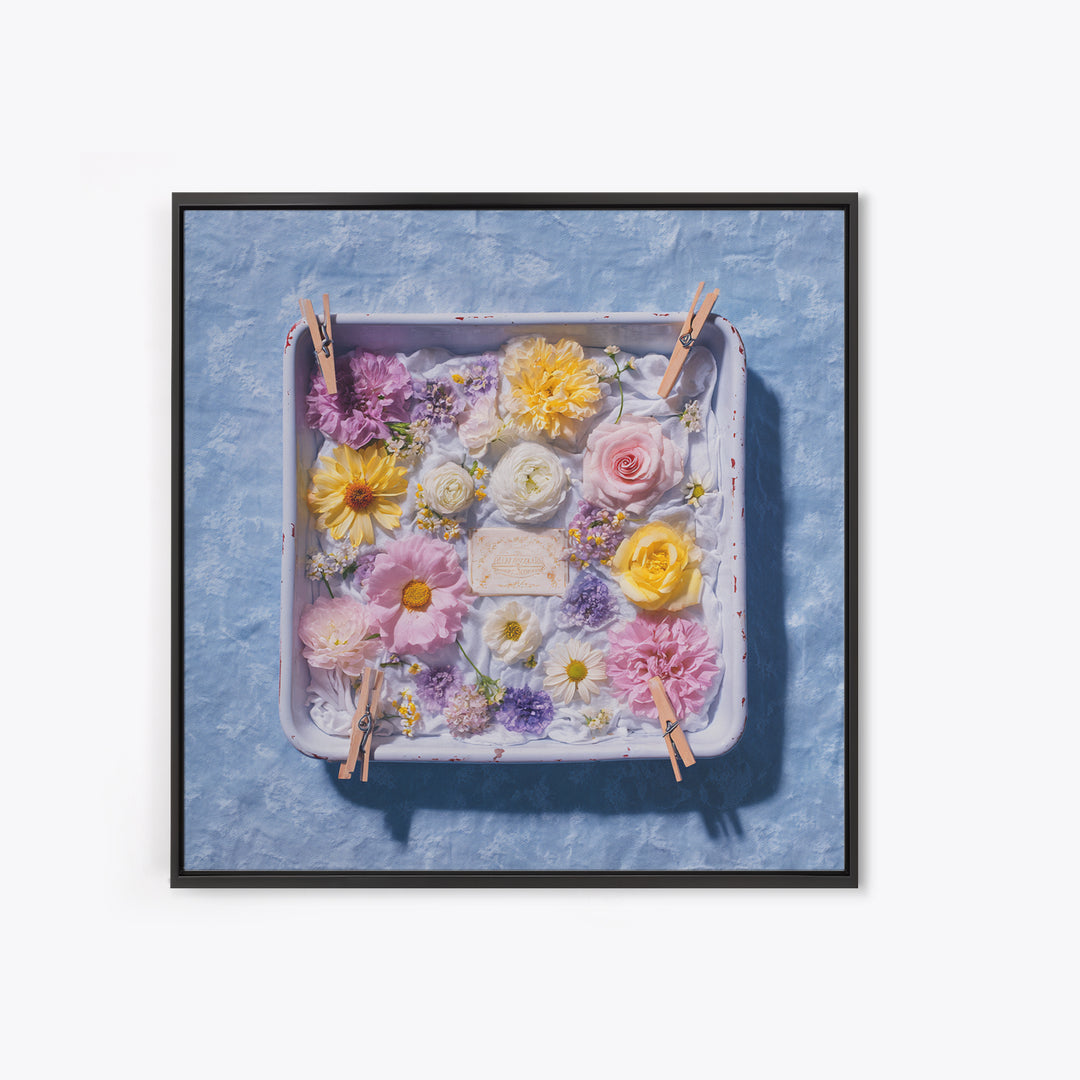 Old Enamel Basin Filled Framed Canvas Print, Laundry Room Art, Digital Print, Living Room Decor, Oil Painting, Clean, LRA-1x1-8