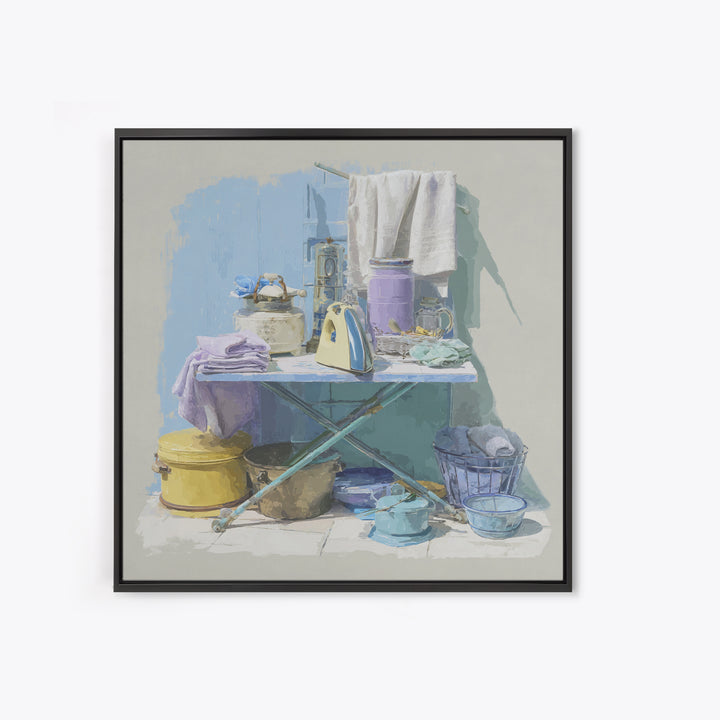 Retro Iron Illustration Canvas Print, Laundry Room Art, Textured Painting, Living Room Decor, Fine Art, Clean, New Home Gift, LRA-1x1-81