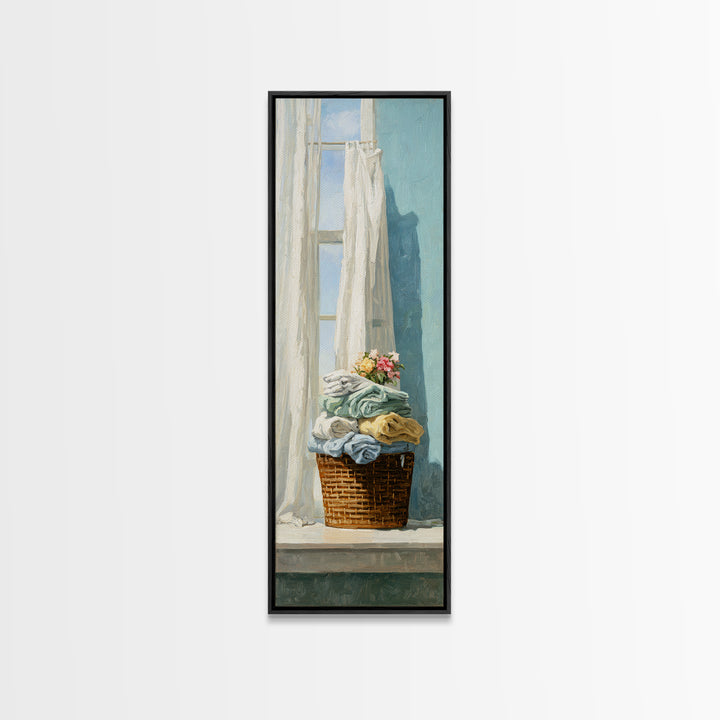 Basket of Folded Towels Canvas Print, Laundry Room Art, Downloadable Art, Living Room Decor, Fine Art, Clean, Boho Decor, LRA-1x3-2
