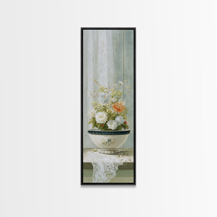 Old Enamel Basin Filled Framed Canvas Print, Laundry Room Art, Luxury Decor, Living Room Decor, Clean, Digital Wall Art, LRA-1x3-20