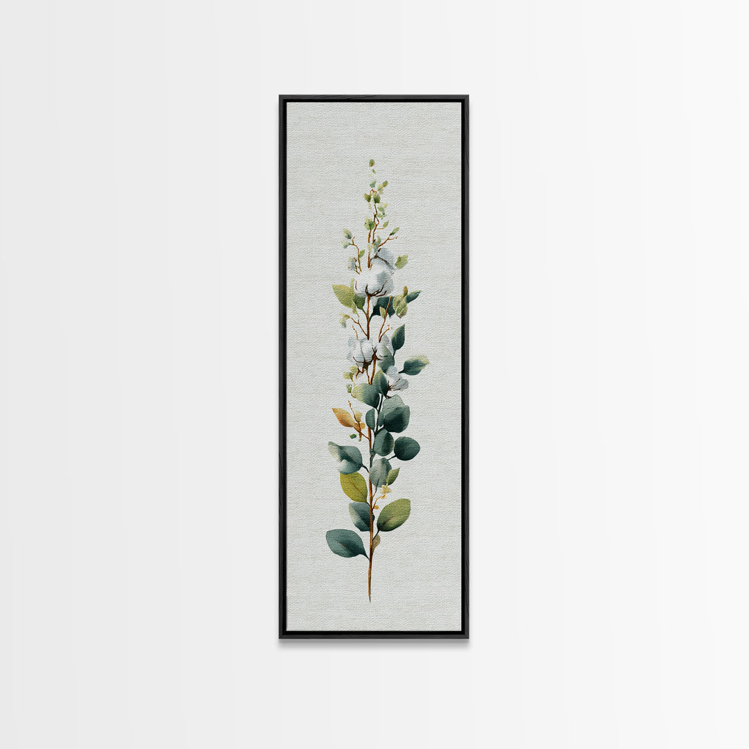Sunlit White Towels and Eucalyptus Branch Canvas Print, Laundry Room Art, Digital Art, Living Room Decor, Watercolor Art, Clean, LRA-1x3-23
