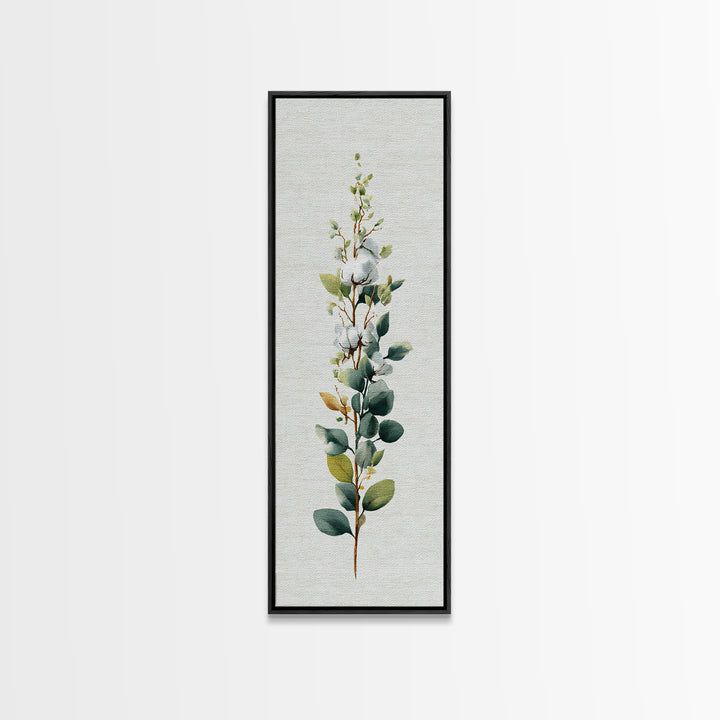 Sunlit White Towels and Eucalyptus Branch Canvas Print, Laundry Room Art, Digital Art, Living Room Decor, Watercolor Art, Clean, LRA-1x3-23