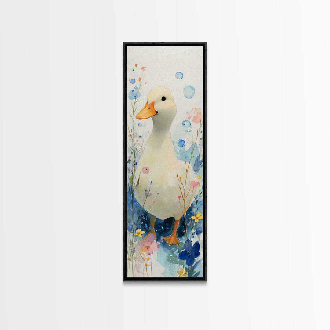 Duck and Bubbles Whimsical Watercolor Canvas Print, Laundry Room Art, Living Room Decor, Oil Painting, Clean, LRA-1x3-27