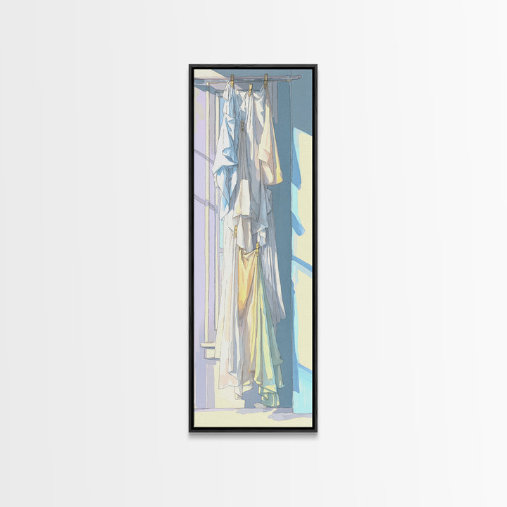Simple Line Drawing of Hanging Laundry Canvas Print, Laundry Room Art, Room Decor, Living Room Decor, Abstract Art, Clean, LRA-1x3-28