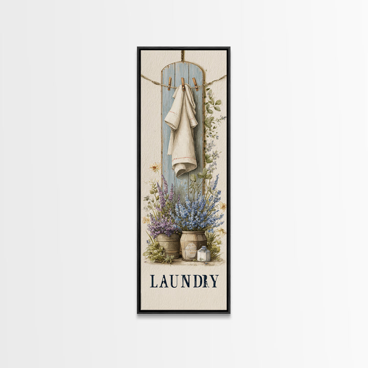 Farmhouse Laundry Sign Ornament Without Words Framed Canvas Print, Laundry Room Art, Oil Painting, Living Room Decor, Clean, LRA-1x3-31