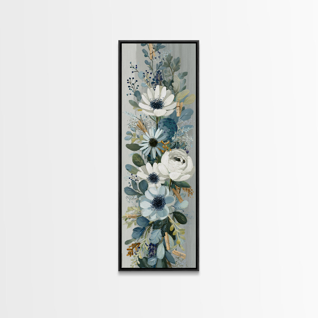 Clothespin Bouquet in Folk Art Style Canvas Print, Laundry Room Art, Textured Painting, Living Room Decor, Fine Art, Clean, LRA-1x3-32