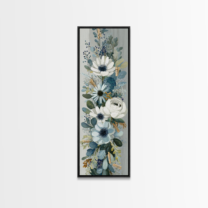 Clothespin Bouquet in Folk Art Style Canvas Print, Laundry Room Art, Textured Painting, Living Room Decor, Fine Art, Clean, LRA-1x3-32