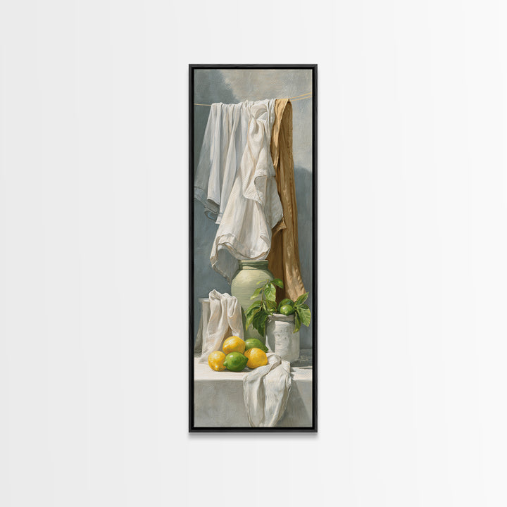 Lemon and Clean Linen Still Life Canvas Print, Laundry Room Art, Artwork, Living Room Decor, Clean, Minimalist Wall Art, LRA-1x3-39