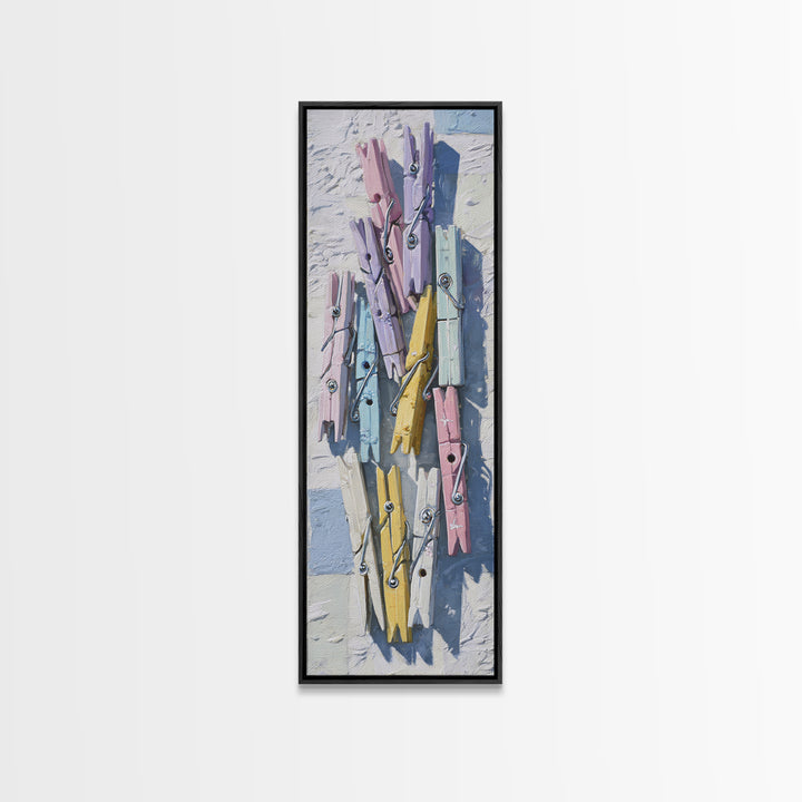 Cheerful Clothespins Arranged as Pattern Canvas Print, Laundry Room Art, Printable Wall Art, Living Room Decor, Fine Art, Clean, LRA-1x3-40