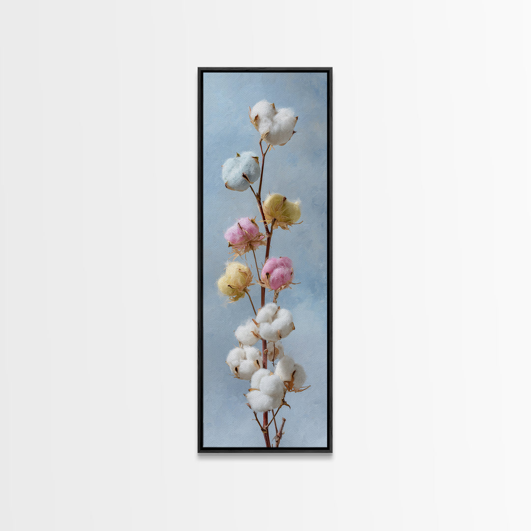 Fresh Cotton Branch Botanical Study Canvas Print, Laundry Room Art, Digital Print, Living Room Decor, Watercolor Art, Clean, LRA-1x3-43