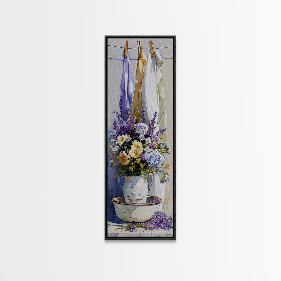 Old Enamel Basin Filled Canvas Print, Laundry Room Art, Living Room Decor, Oil Painting, Clean, Farmhouse Decor, LRA-1x3-44